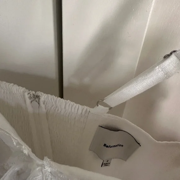 NEW Reformation Arya Mini Linen Dress Lace Detail Adjustable Straps White | sz 2 - Picture 8 of 14